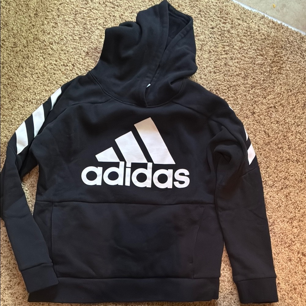 Adidas Black Hoodie with White Logo youth large 14/16